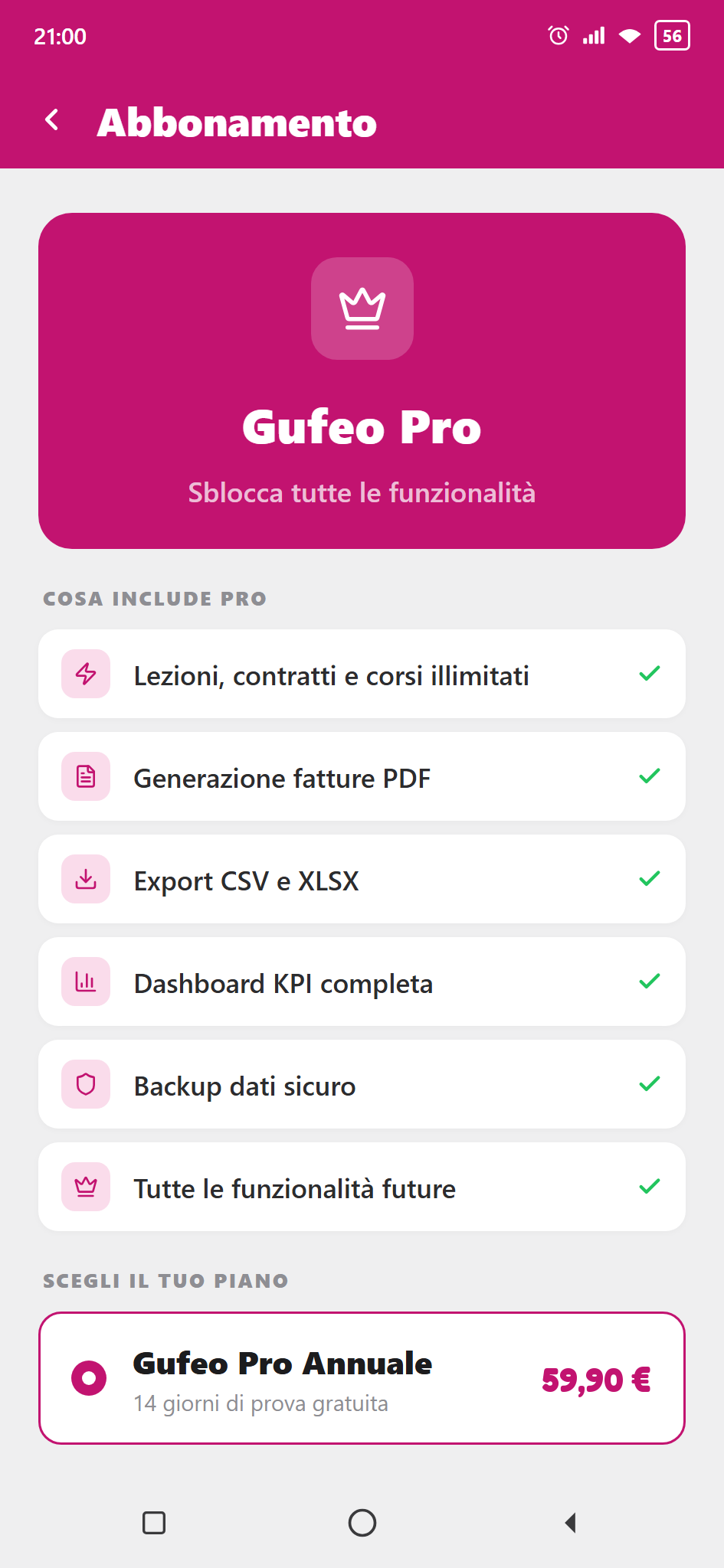 Gufeo — Piano Pro e fatture