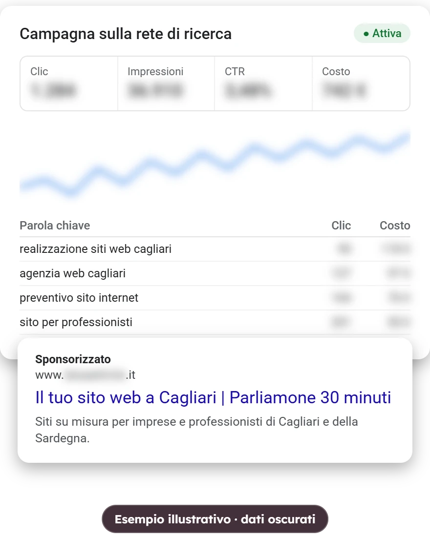 Esempio di campagna sulla rete di ricerca, dati oscurati