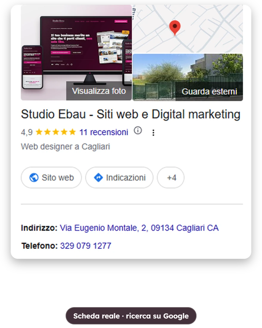 La scheda di Studio Ebau nei risultati di Google
